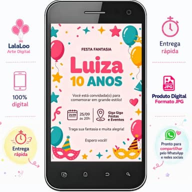 Convite Digital Tema Festa Fantasia | Festa Infantil Personalizado