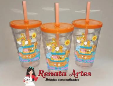 Copo com Canudo 500ml Arca de Noé