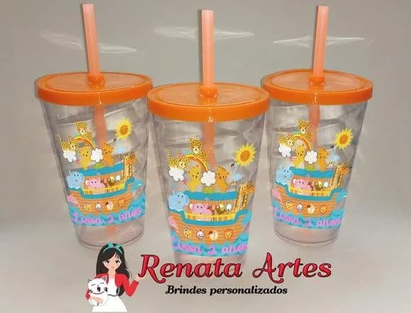 Copo com Canudo 500ml Arca de Noé