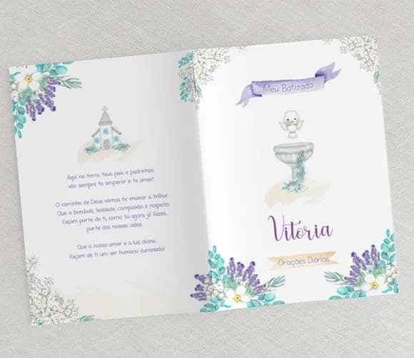Lembrança Batizado Lavanda Mini Livro de Orações