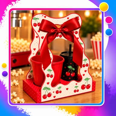 Suporte para Balde de Pipoca e Copos – Kit Cinema Personalizado