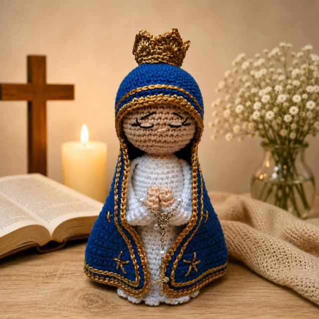 Nossa Senhora Aparecida Decoração em Crochê Amigurumi Catolicismo Fé