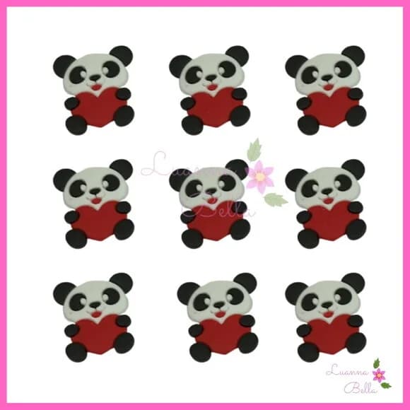 Aplique Panda c/coração emborrachado - Pcts c/7 unds