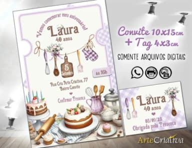Convite Digital C/tag Aquarela Doce Confeitaria 3