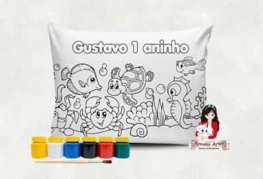 Almofada com Tinta para Colorir Fundo do Mar