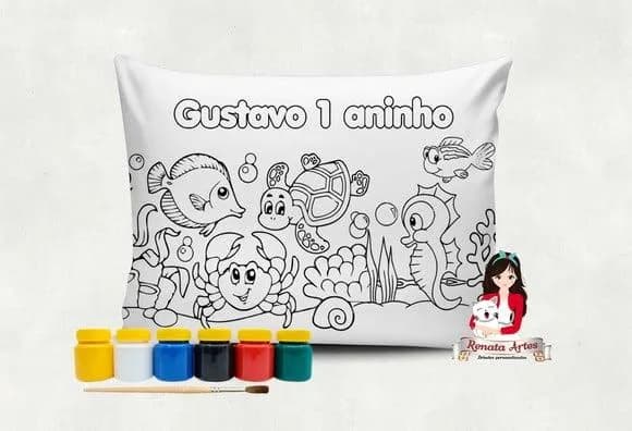 Almofada com Tinta para Colorir Fundo do Mar