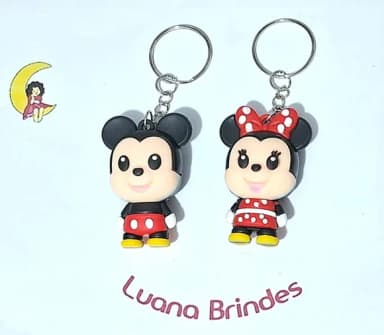 Chaveiro Mickey e Minnie 5cm Emborrachado 2 Unidades