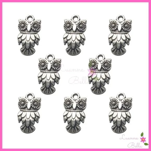 Pingente de Coruja de Metal Prata - pct c/10 unid