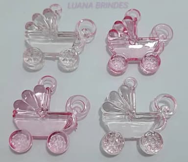 Pingente Carrinho de Bebê de acrílico 3cm Pct 15 Unidades