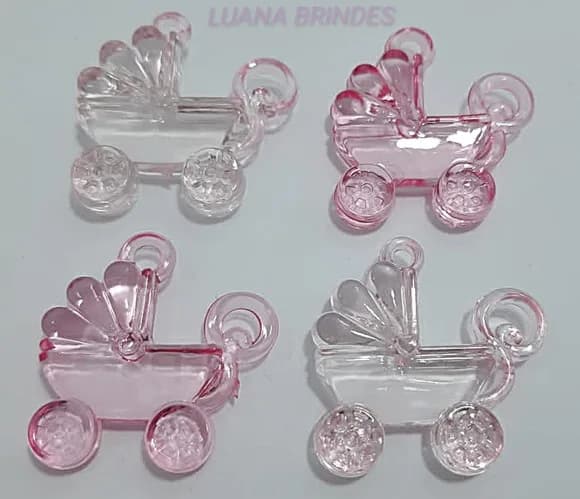 Pingente Carrinho de Bebê de acrílico 3cm Pct 15 Unidades
