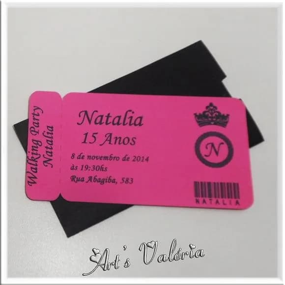 Convite Ingresso 15 Anos - 5cmx9cm