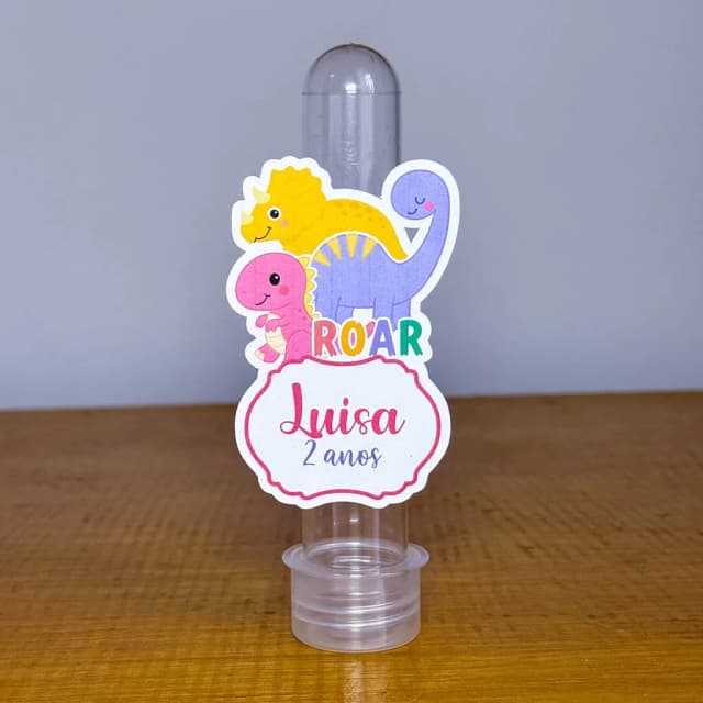 Apliques para Tubetes Personalizados DINOSSAURO MENINA - Decoração de Festa | Lembrancinhas | Aniversário | Personalizados