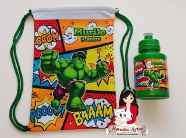 Mochila com Squeeze Personalizado Incrível Hulk