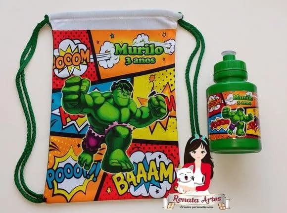 Mochila com Squeeze Personalizado Incrível Hulk