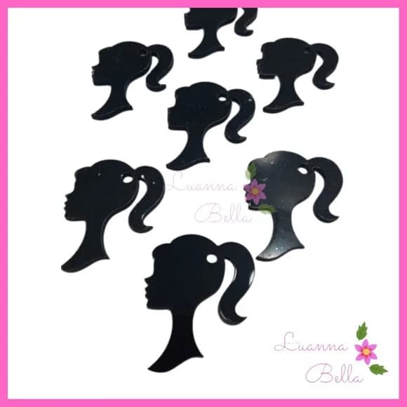 Pingente da Barbie de Acrílico Preto- Pct c/6 unds