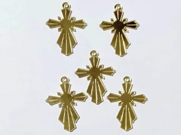 Pingente Cruz Acrilico Espelhado 3,5cm Pacote com 10 Unidade
