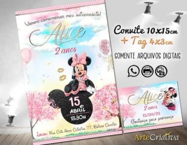 Convite Digital C/tag Minnie Mouse Rosa 4