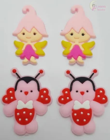 Apliques Fadinha e Joaninha de Borracha - Pct C/6 Unid