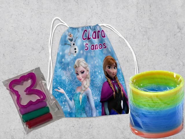 Kit Mochilinha + Mini Massinha de modelar e Mola Maluca Frozen