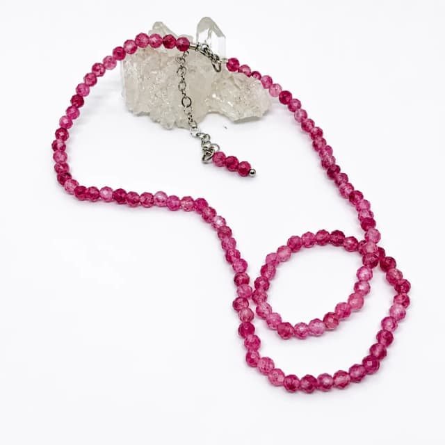 Choker Colar Turmalina Rosa  Facetada 4mm e Aço Inox