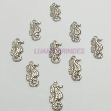 Pingente Cavalo Marinho de Metal Prateado - pct c/10 unid