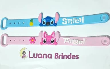 Pulseira Stitch e Angel 20cm Emborrachada Pacotes com 3 Peça