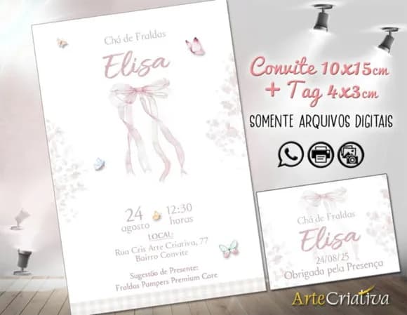 Convite Digital C/tag Chá de Bebê Coquette