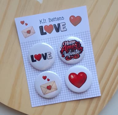 Cartela c/ 04 Bottons Tema Love