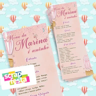 Menu Cardápio Personalizado Festa Balão Aquarela