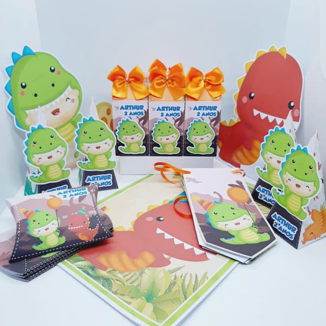 Kit Só um Bolinho DINO BABY - Decoração de Festa - Caixinhas Personalizadas
