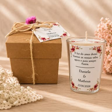 25 unidades Vela Aromática no Copo Lembrancinha Personalizada Batizado,Casamento, Aniversario e etc. Fazemos Qualquer Tema