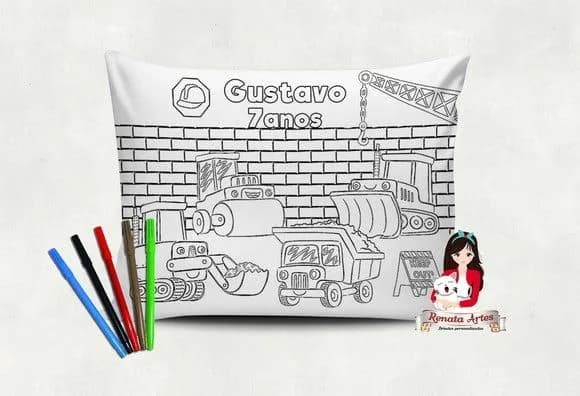 Almofada Pinte e Lave Tema Construção