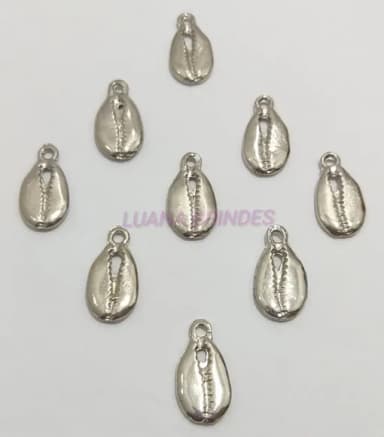 Pingente Búzios de Metal Prateado - pct c/17 unid