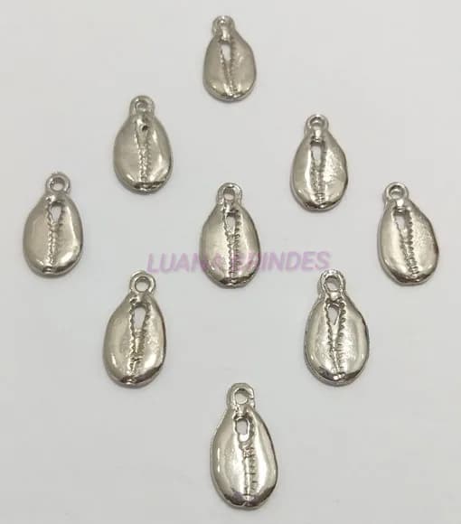 Pingente Búzios de Metal Prateado - pct c/17 unid