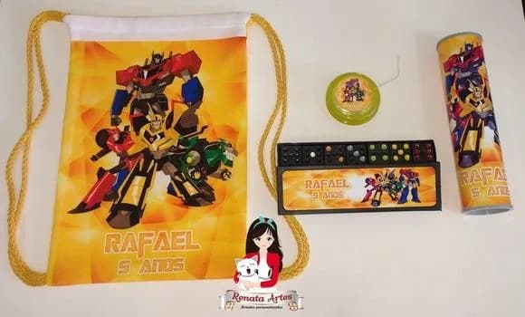 Kit Jogos Personalizado na Mochila Tema Transformers