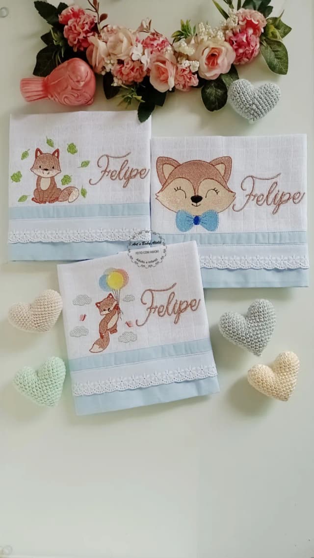 Kit Fraldas Personalizadas com Nome Bordado para Bebê, Enxoval Completo com Fraldas de Boca