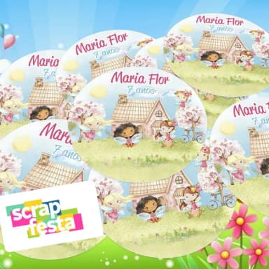 Adesivo 5 Cm Redondo Personalizado Jardim Das Fadas Aquarela