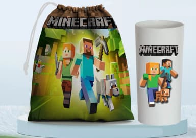 Kit Saquinho Surpresa e Copo Long Drink Personalizado Minecraft
