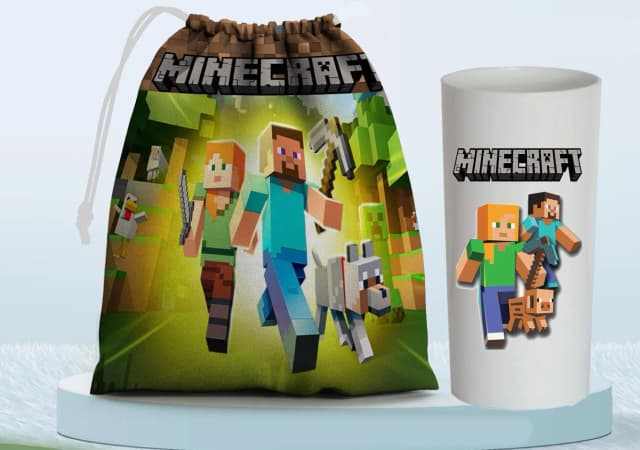 Kit Saquinho Surpresa e Copo Long Drink Personalizado Minecraft