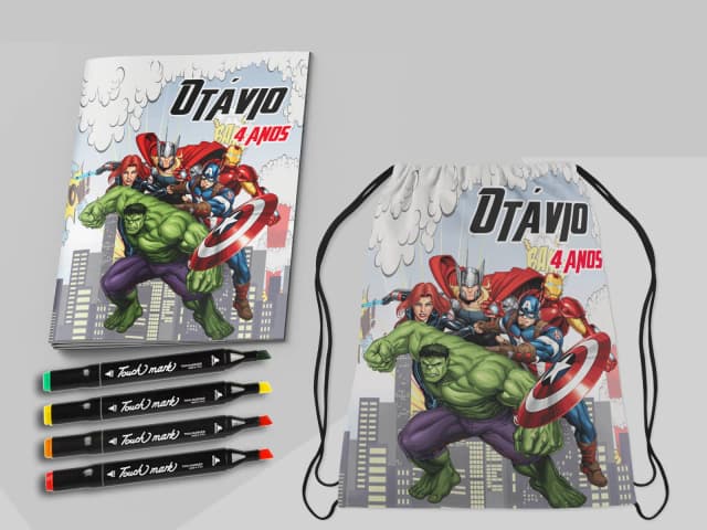 Kit Mochila e Revista de colorir com Canetinhas dos Vingadores