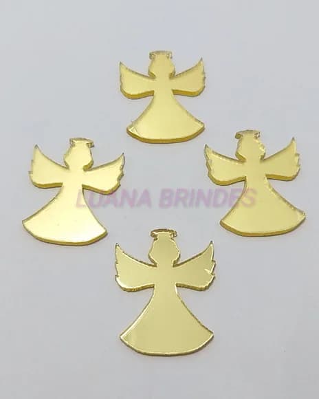 Aplique Anjo em Acrílico Espelhado Dourado - 3cm