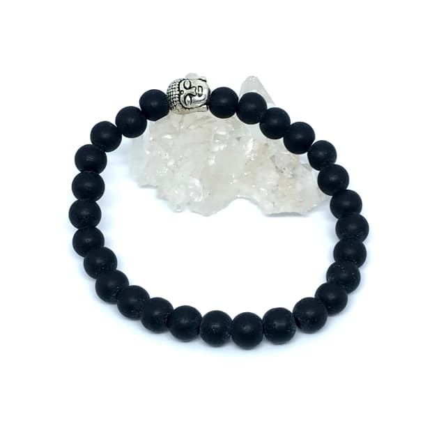 Pulseira Japamala 27 Contas Agata Negra Fosca com Buda