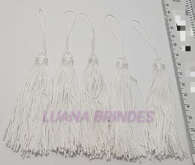 Pingente Tassel de Seda Branca Pct 10 Unidades