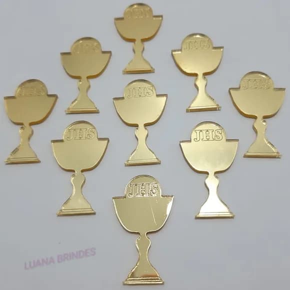 Aplique Eucaristia de Acrílico Espelhado Dourado-pct C/6 Uni