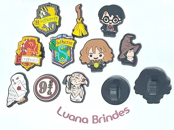 Pins para Cadarço Harry Potter Emborrachando 10 Unidades