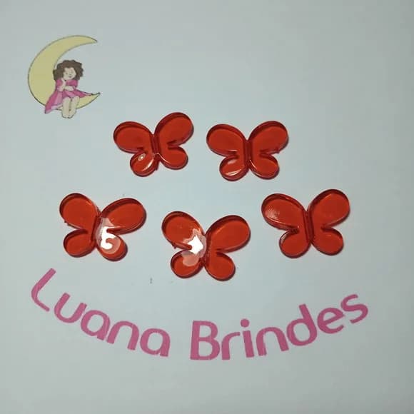 Borboleta Acrilico Passante Vermelha 2,3cm 20 Unidade