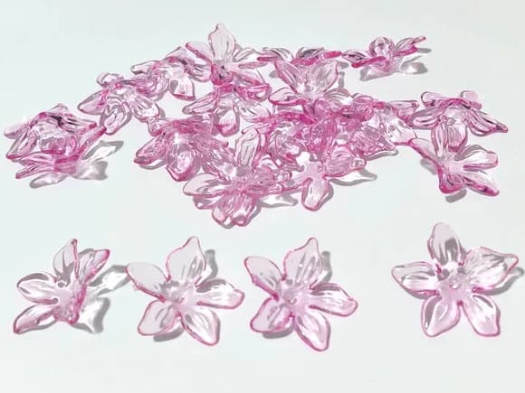 Flor Pink com Furo Central Acrílico Pacote com 50 Unidades