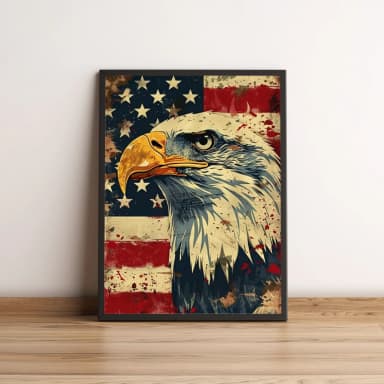 Quadro com águia americana e bandeira vintage 2593