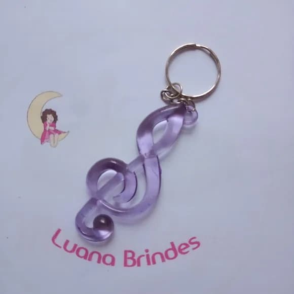 Chaveiro Nota Musical Lilás Acrilico 5cm Pct 4 unids