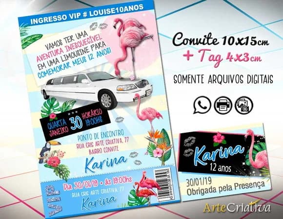 CONVITE DIGITAL C/TAG Festa Limousine Flamingo
